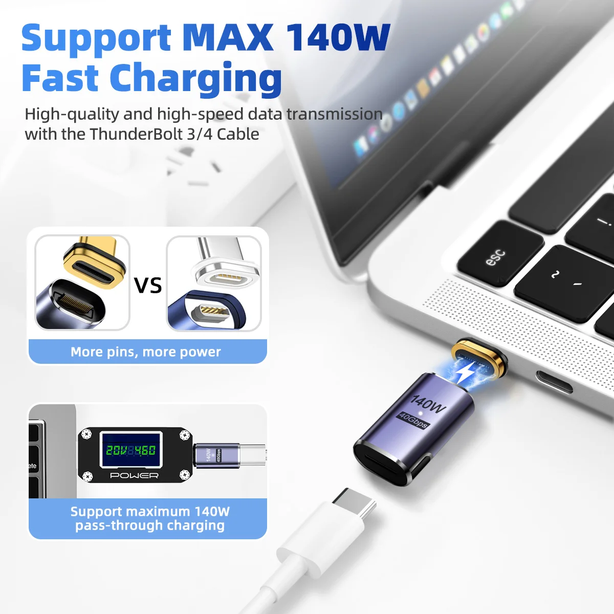 140W USB4.0 40Gbps Thunderbolt3 자기 유형-C OTG USB C-USB-C 고속 충전 자석 변환기 케이블 8K@60Hz USB 유형 C 어댑터