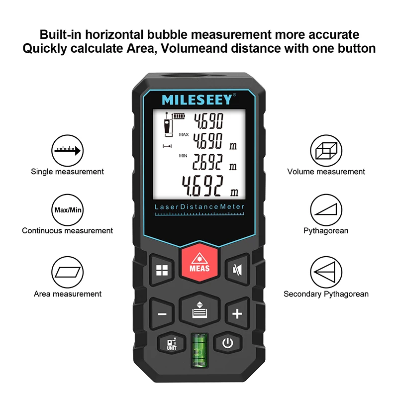 MILESEEY X5 레이저 줄자, 레이저 거리 계량기, 고정밀 룰렛 다중 측정 기능, 전자 눈금자, 40m