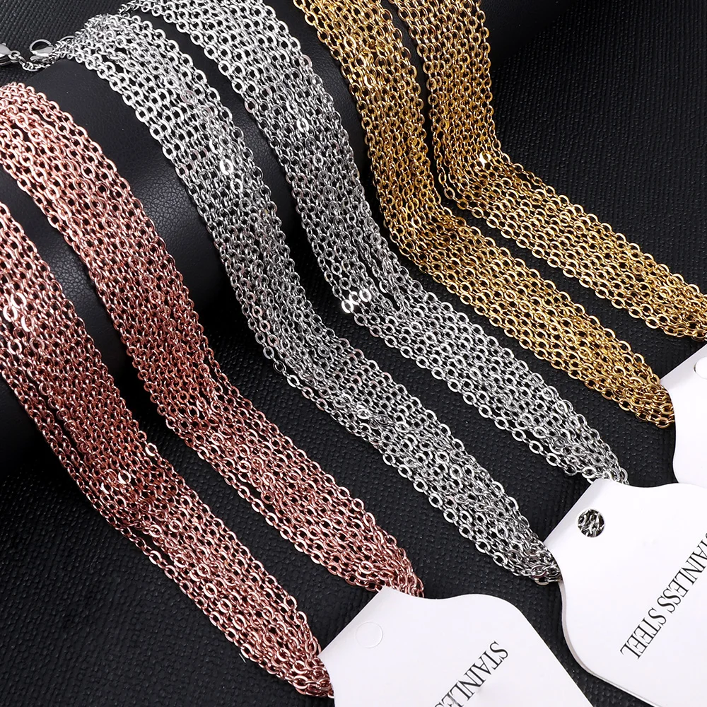 LUXUSTEEL 여성용 긴 쿠바 목걸이, 스테인리스 스틸 체인, O 모양, 롤로 링크, 펜던트 DIY 주얼리, 2mm, 1mm, 10 개 세트, 도매