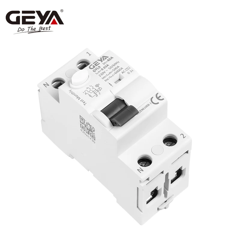 GEYA GYL9 AC 유형 RCCB 전자기 잔류 전류 회로 차단기, AC ELCB 2 극 25A 40A 63A 100A RCD 30mA 100mA 300mA
