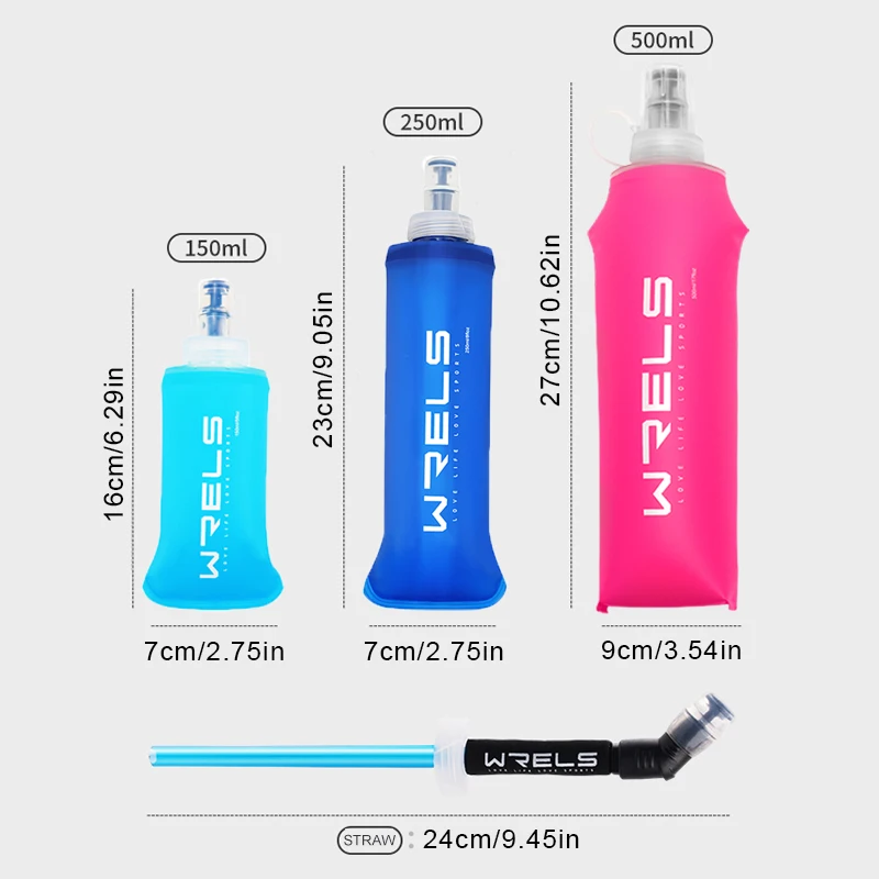 WRELS 접이식 물주머니, TPU BPA 프리, 접이식 물병, 야외 스포츠, 하이킹, 캠핑, 러닝, 휴대용 물주머니