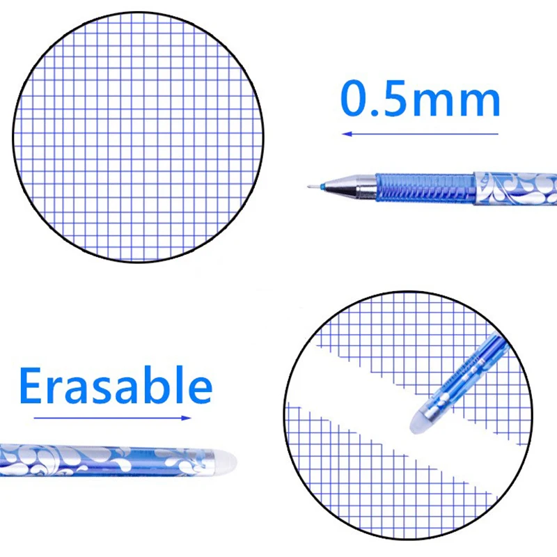 20 + 3 개/대 지울 수있는 젤 펜 리필 막대 0.5mm 블루 블랙 잉크 빨 수있는 핸들 학교 문구 용 매직 지울 수있는 펜