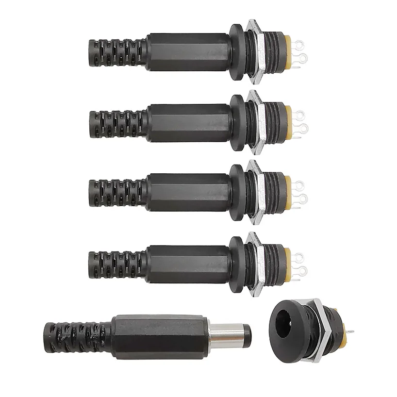 10Pcs (5Pair) 12V 3A 5.5x2.1mm DC 전원 수 플러그 커넥터 DC 전원 소켓 암 잭 나사 너트 패널 마운트 어댑터 5.5*2.1mm