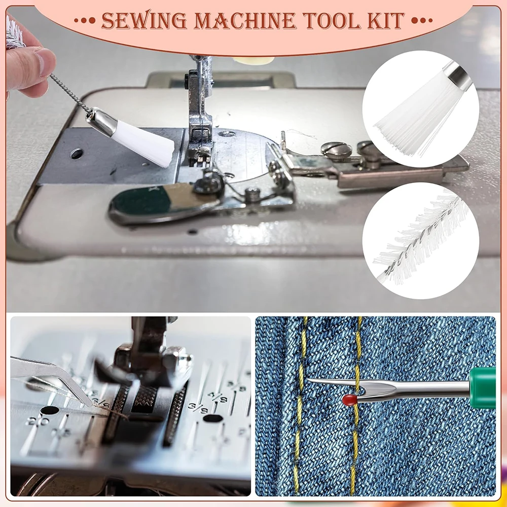 재봉틀 청소 키트, 수리 및 청소용 더블 헤드 브러시 스크루 드라이버 트위저, 재봉틀 수리 도구, 14 개