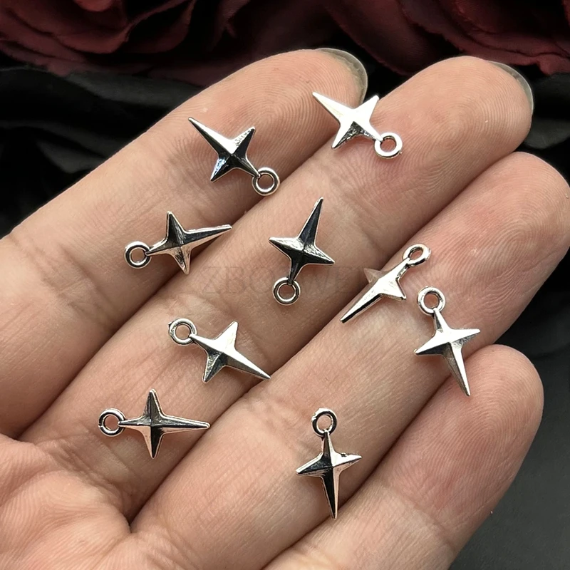 50pcs 14.5x9mm 매력 보석에 대 한 빛나는 별 매력 DIY 쥬얼리 결과 만들기 골동품 실버 컬러 합금 매력