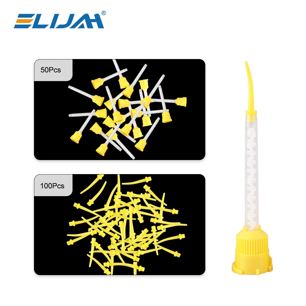 ELIJAH 50Pc 치과 실리콘 고무 운반 혼합 헤드 일회용 인상 재료 혼합 튜브 치과 재료