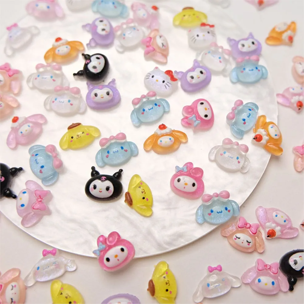 50Pcs Sanrio 귀여운 만화 네일 매력-Kuromi, Melody, Cinnamoroll & Pochacco DIY 매니큐어 전화 케이스 용 3D 수지 장식