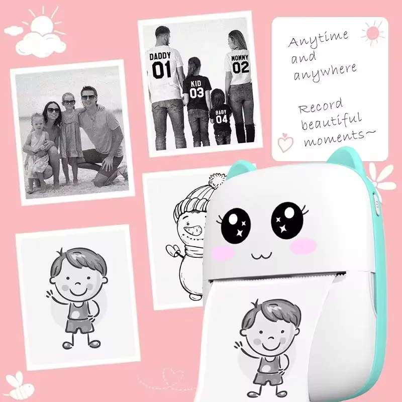 새로운 휴대용 미니 프린터 무선 블루투스 안드로이드 iOS 모바일 사진 열전 사 프린터 태그 종이 롤이있는 Termica 라벨 메이커