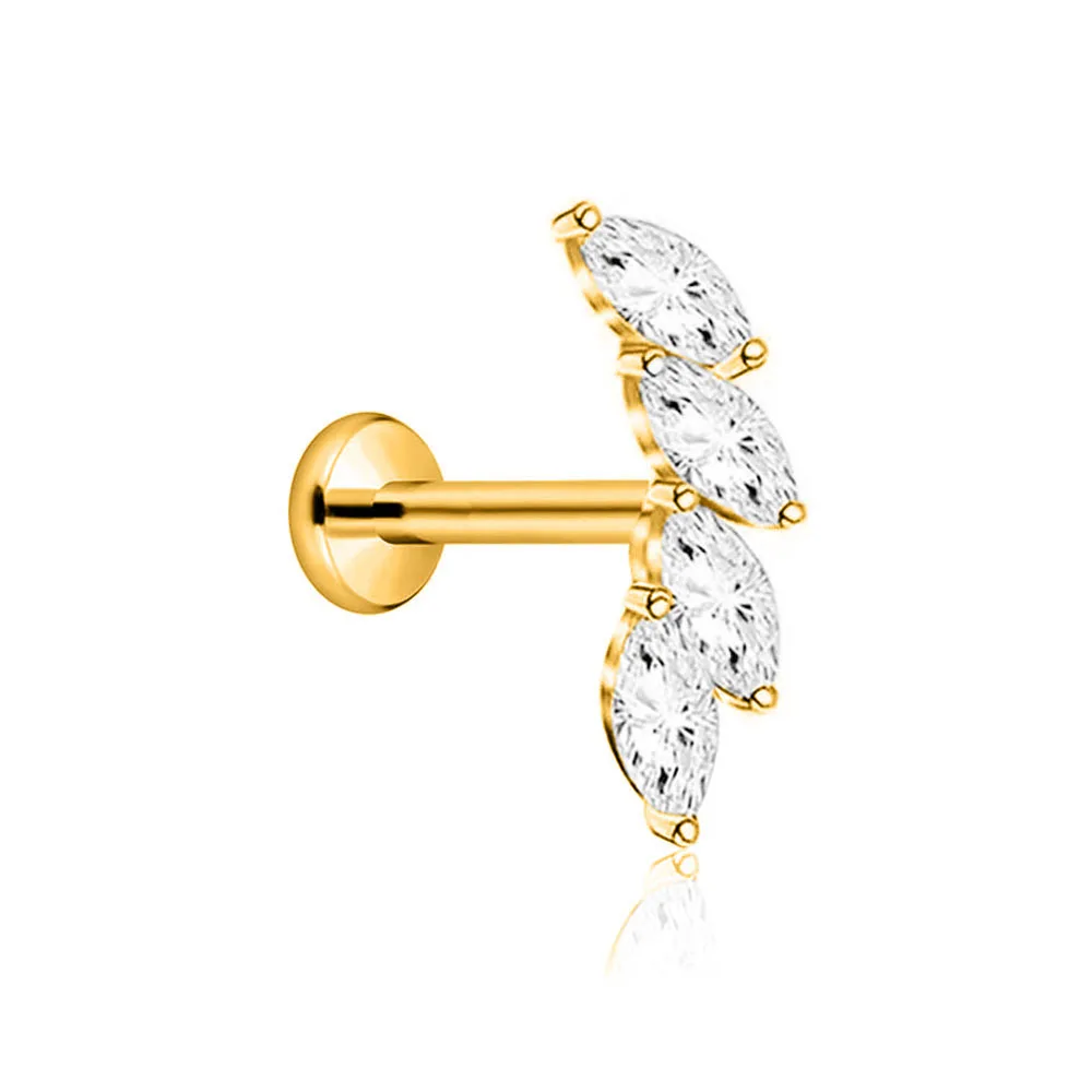 ASTM F136 G23 티타늄 플라워 하트 스타 드롭 스레드리스 피어싱 꽃잎 리프 문 핀 푸시 인 라브레트 스터드 Daith Conch 귀걸이