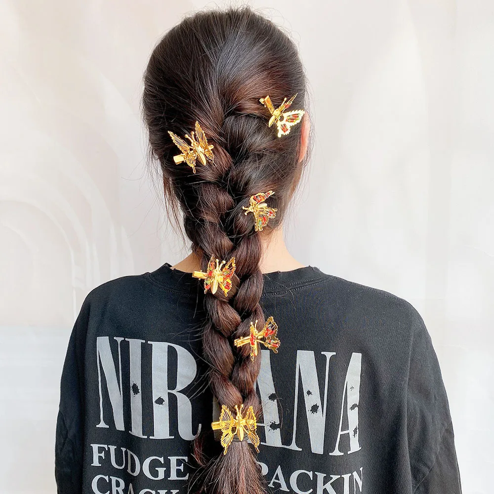 2 개/대 여자를위한 패션 금속 골드 중공 나비 머리핀 여자 머리 장식 클립 자용 머리띠 헤어 액세서리