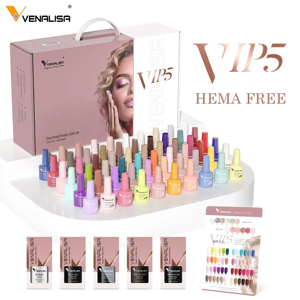 Venalisa HEMA FREE 네일 젤 폴리쉬 글리터 화려한 풀 커버리지 UV LED 프렌치 네일 젤리 핑크 누드 컬렉션 7.5ml