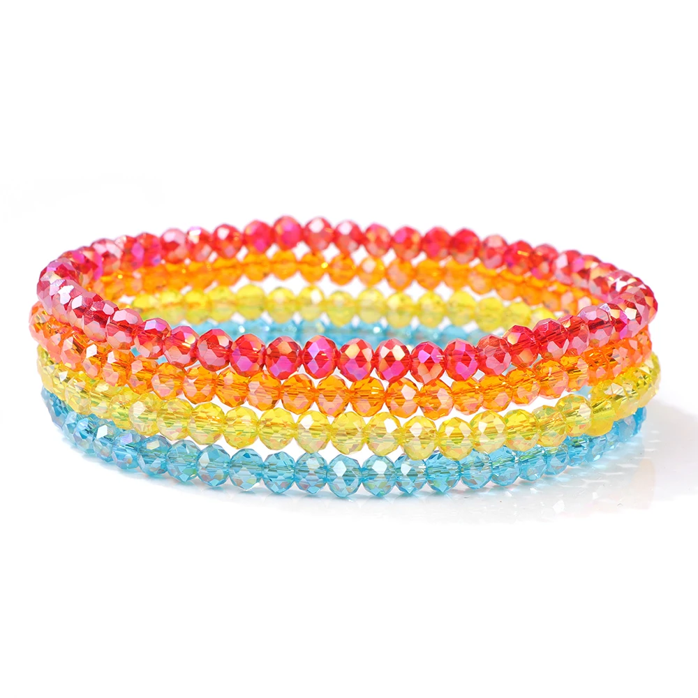 4 개/대 Shinning 크리스탈 비즈 탄성 팔찌 보헤미안면 처리 된 화려한 크리스탈 유리 페르시 팔찌 Bangles 여성을위한 설정