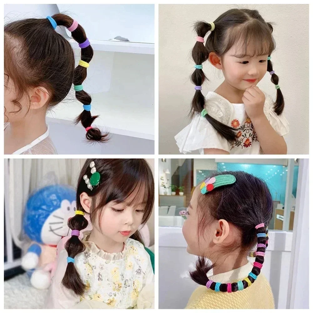 100/200pcs 여자 여자 다채로운 나일론 탄성 헤어 밴드 포니 테일 잡아 작은 HairTie 고무 밴드 Scrunchie 헤어 액세서리