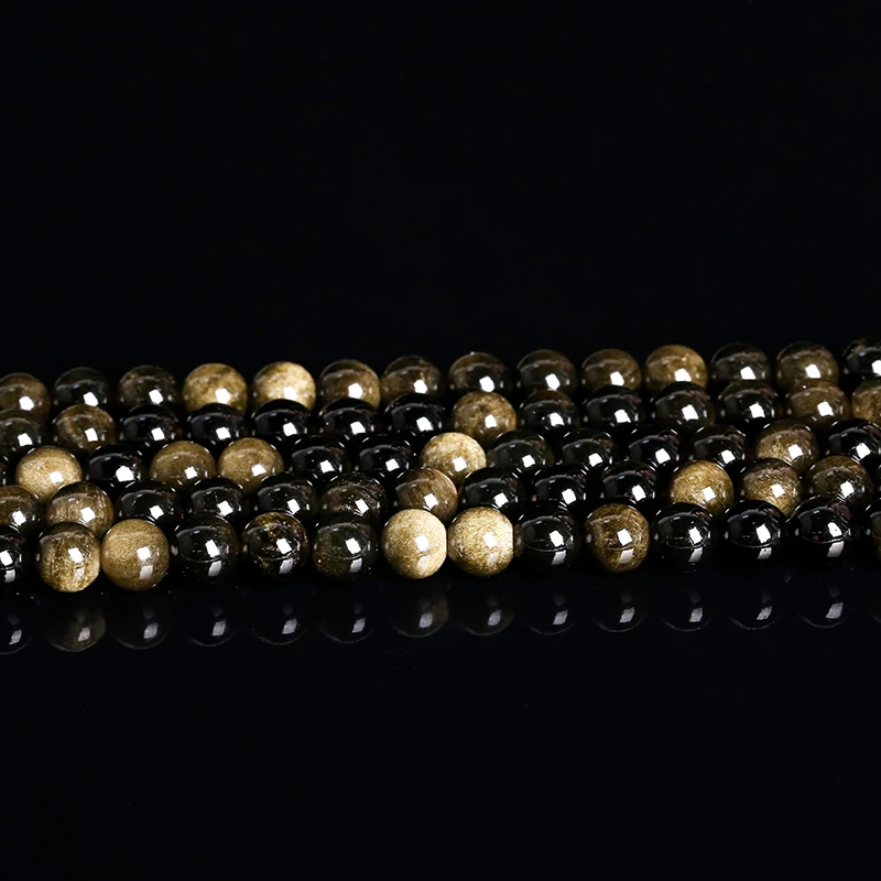 천연석 황금 흑요석 구슬 Irisation 라운드 루즈 스페이서 4 6 8 10 12mm 보석 만들기 Diy 팔찌 목걸이 액세서리