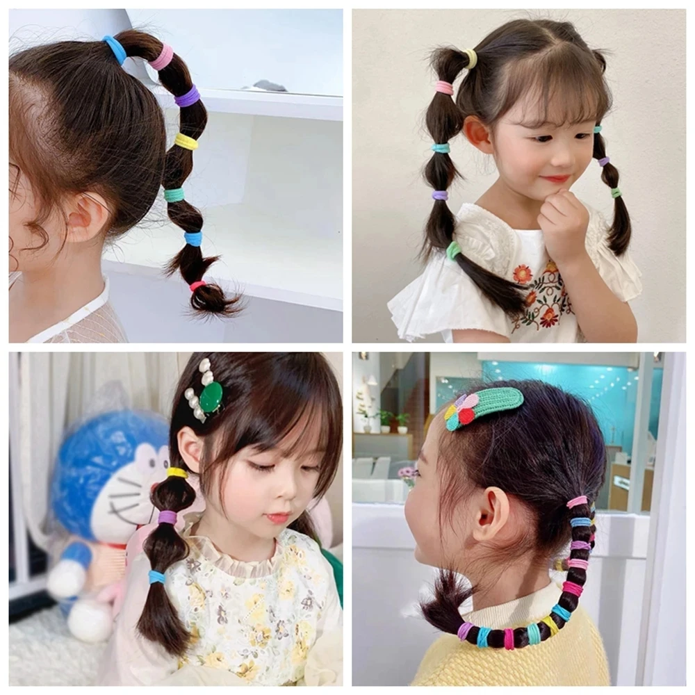 50/100/300pcs 어린이 탄성 헤어 밴드 소녀 과자 Scrunchie 고무 밴드 어린이 헤어 넥타이 머리띠 아기 헤어 액세서리