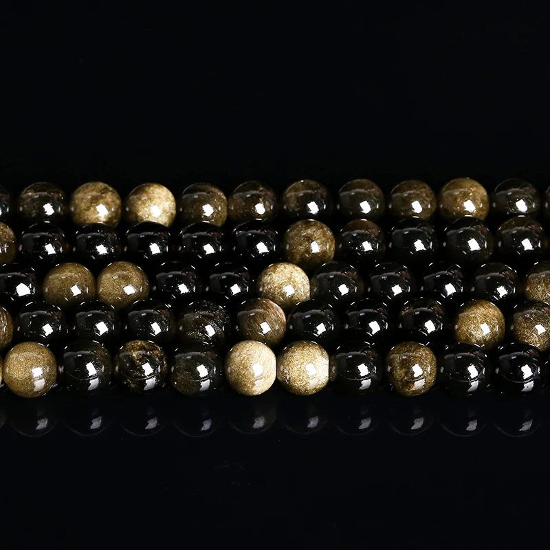 천연석 황금 흑요석 구슬 Irisation 라운드 루즈 스페이서 4 6 8 10 12mm 보석 만들기 Diy 팔찌 목걸이 액세서리