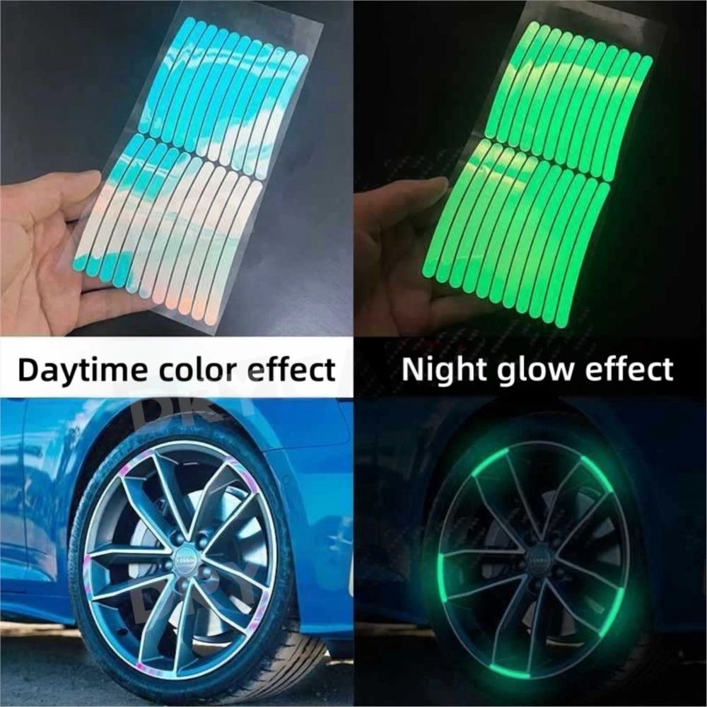 자동차 휠 허브 반사 스티커, 타이어 림 반사 스트립, 야간 운전, 자동차 자전거 오토바이 휠 스티커, 20 개