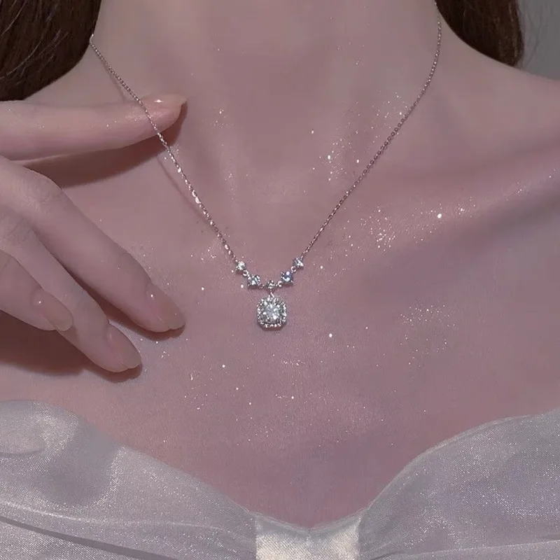 여성용 럭셔리 스퀘어 핑크 지르콘 펜던트 목걸이, 맞춤형 데일리 액세서리, 파티 쥬얼리, 생일 선물