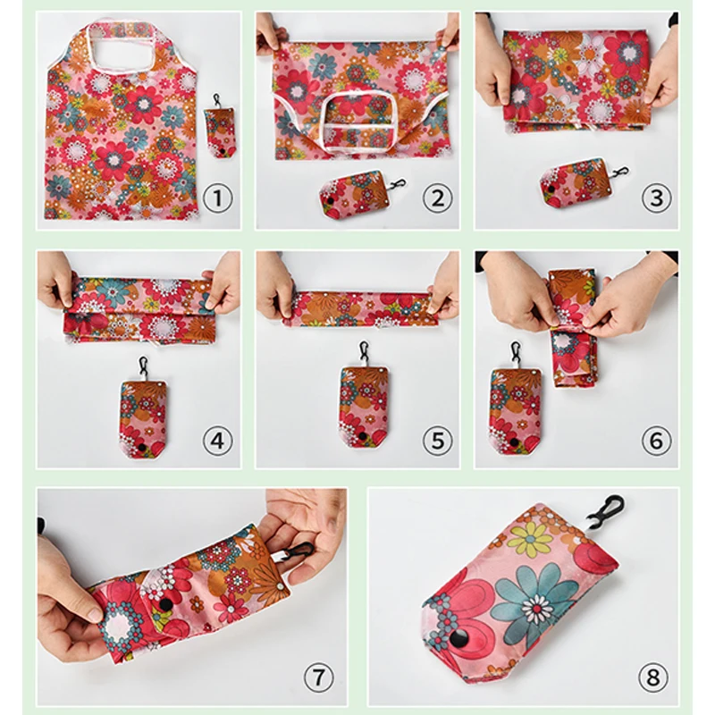 패션 인쇄 접이식 친환경 쇼핑백 토트 접이식 파우치 핸드백 여행용 식료품 가방에 편리한 대용량