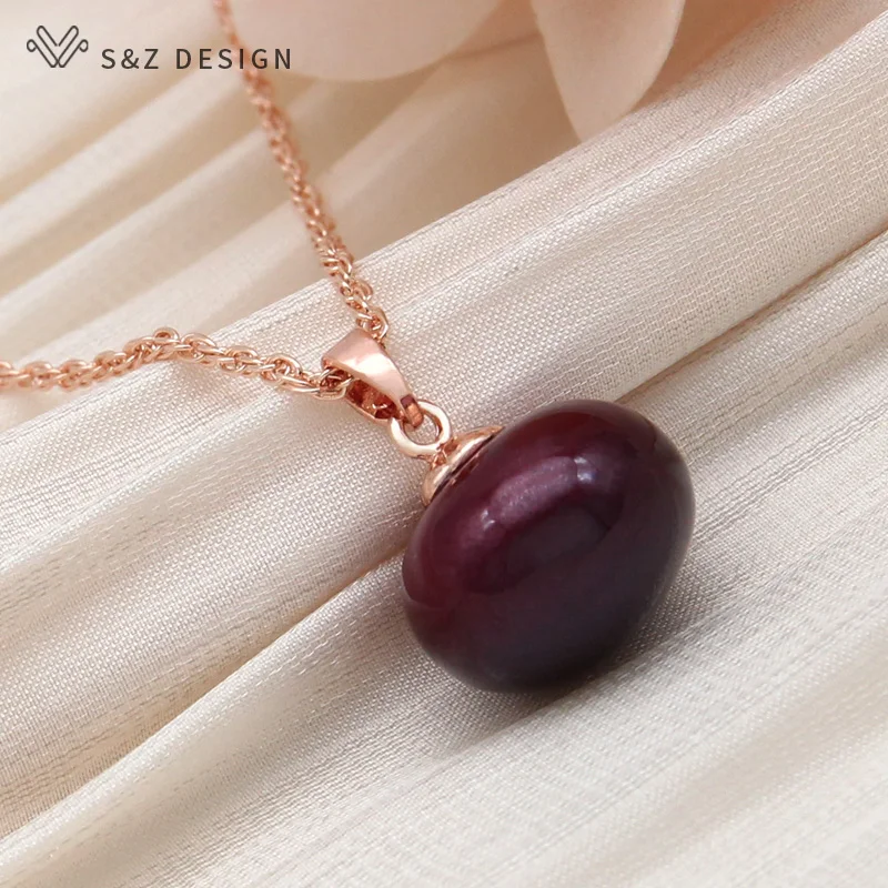 S & Z 디자인 패션 585 로즈 골드 컬러 모조 큰 빵 진주 펜던트 목걸이 여성을위한 웨딩 파티 쥬얼리