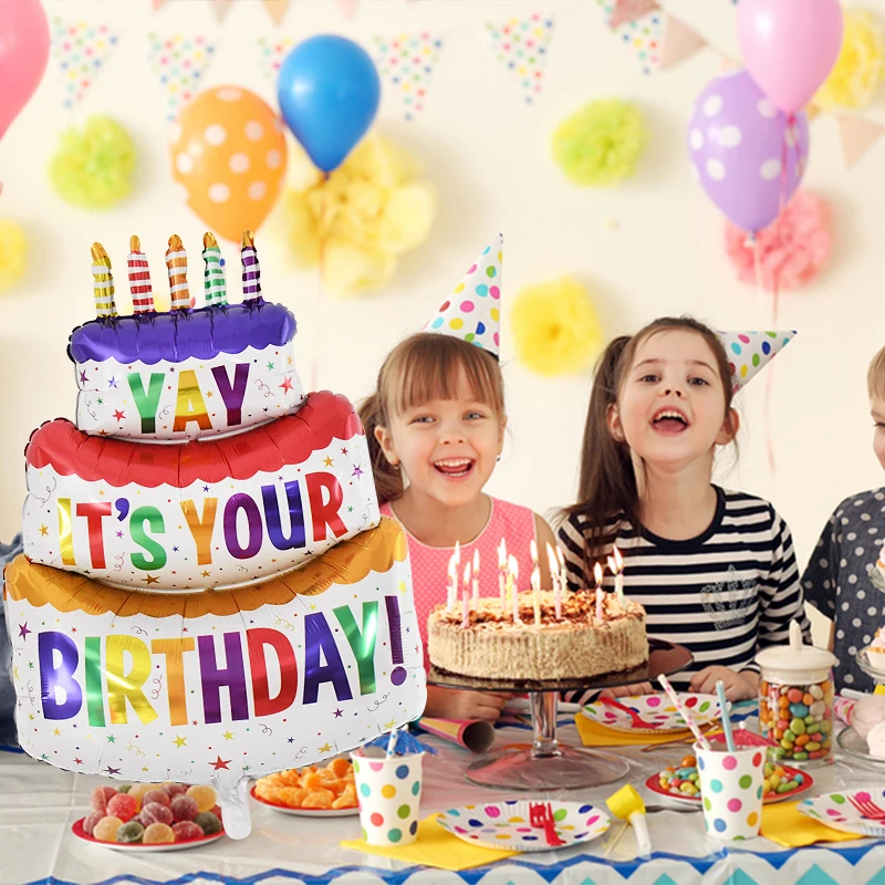 대형 생일 케이크 호일 풍선, 만화 곰 케이크 풍선, 어린이 장난감, 생일 파티 장식 용품, 사진 소품, INS