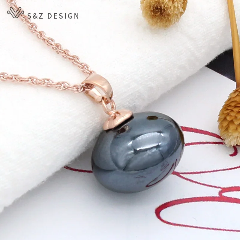 S & Z 디자인 패션 585 로즈 골드 컬러 모조 큰 빵 진주 펜던트 목걸이 여성을위한 웨딩 파티 쥬얼리