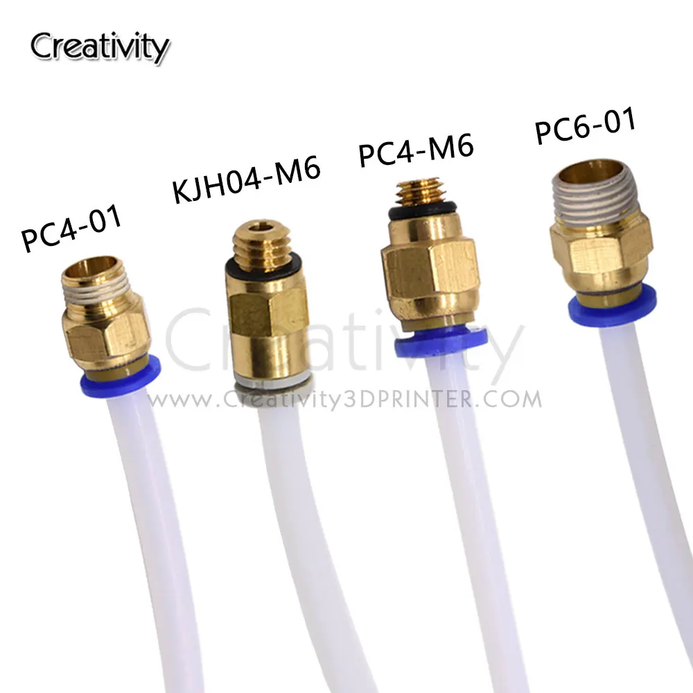 창의성 3D PC4-M6 PC4-M5 PC4-01 PC6-01 공압 직선 커넥터 부품 보어 4mm PTFE 튜브 필라멘트 M6 피드 피팅 커플러