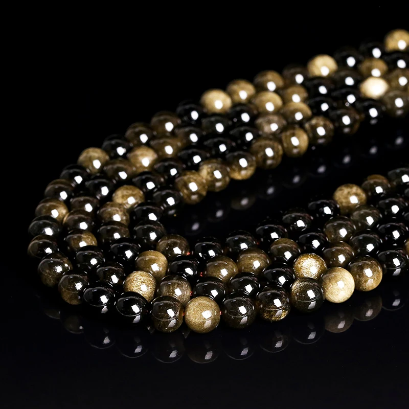 천연석 황금 흑요석 구슬 Irisation 라운드 루즈 스페이서 4 6 8 10 12mm 보석 만들기 Diy 팔찌 목걸이 액세서리