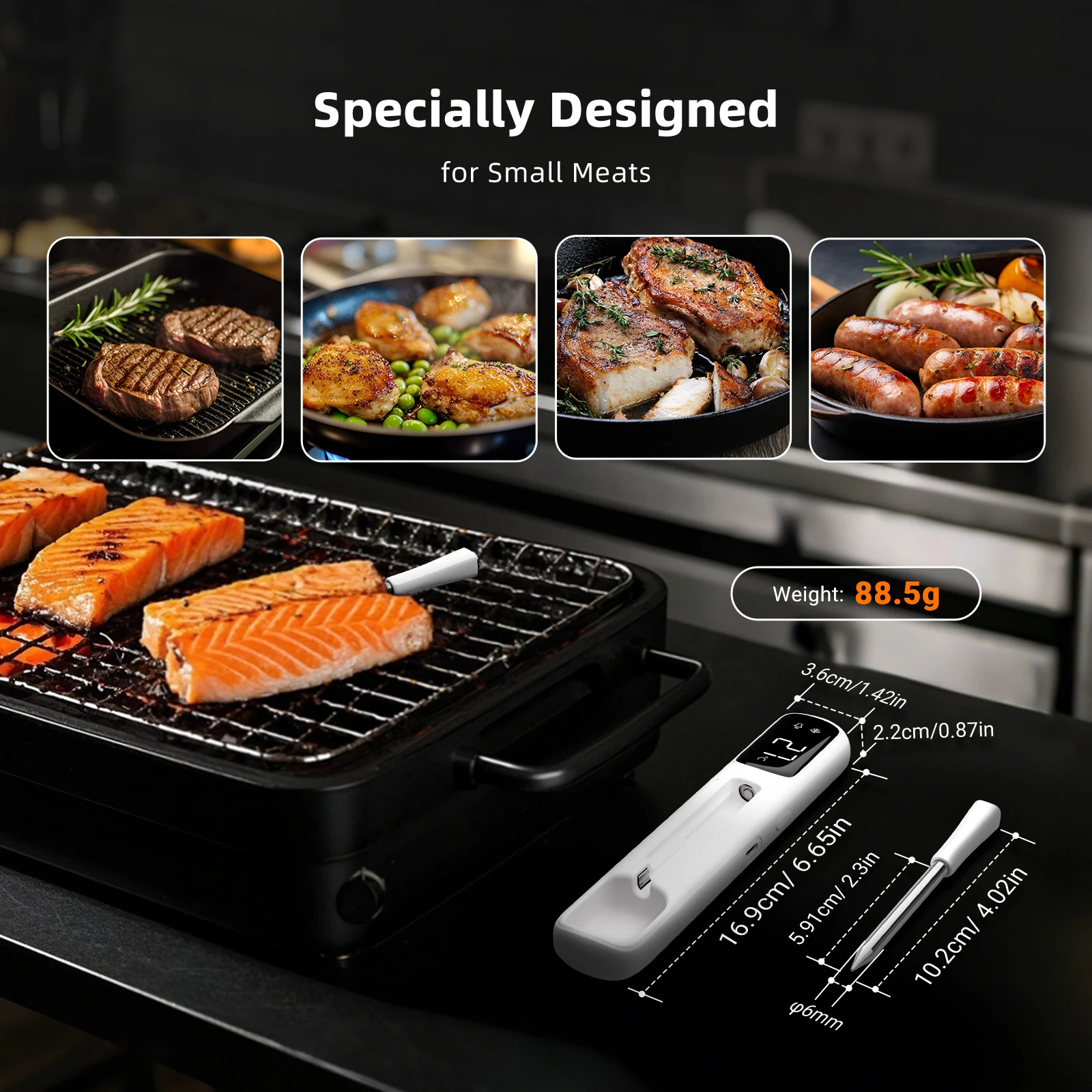 INKBIRD INT-11I-B 미니 무선 고기 온도계, Bluetooth 5.4 1000ft, 1s 응답, IP67, 26개 사전 설정, LED 디스플레이, 바베큐/그릴용