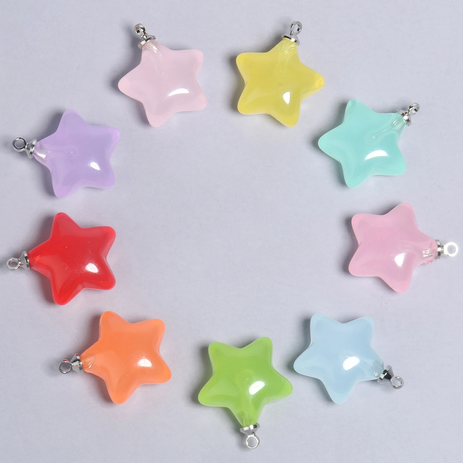 10 개/몫 20x17.5mm 여러 가지 빛깔의 아크릴 매력 스타 매력 펜던트 쥬얼리 만들기 Diy 키 체인 팔찌 목걸이 액세서리
