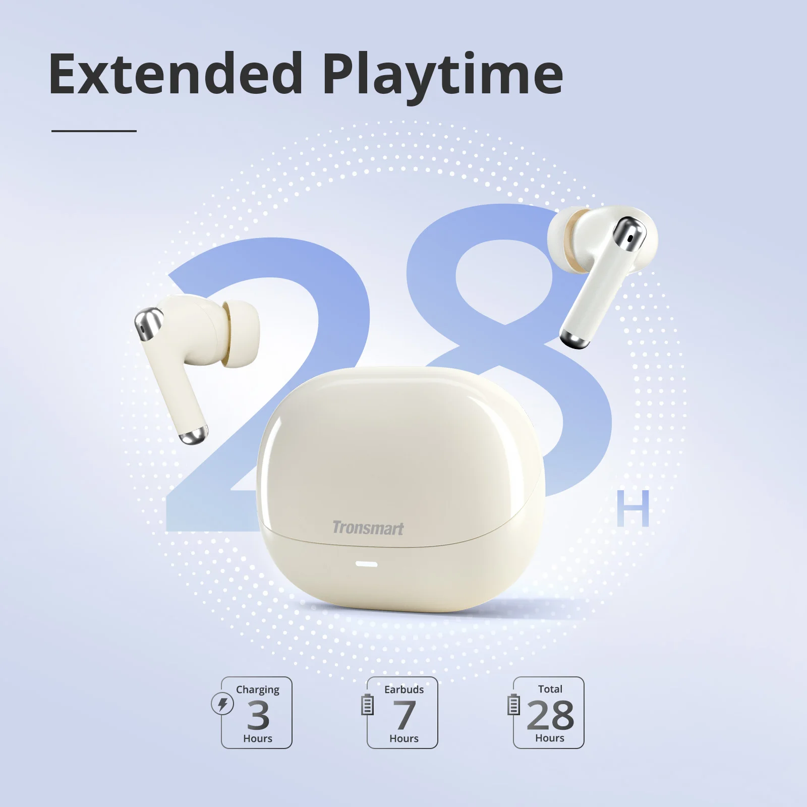 Tronsmart Sounfii R4 무선 이어폰, 블루투스 5.3, 듀얼 마이크, 통화 소음 감소, 26 시간 재생