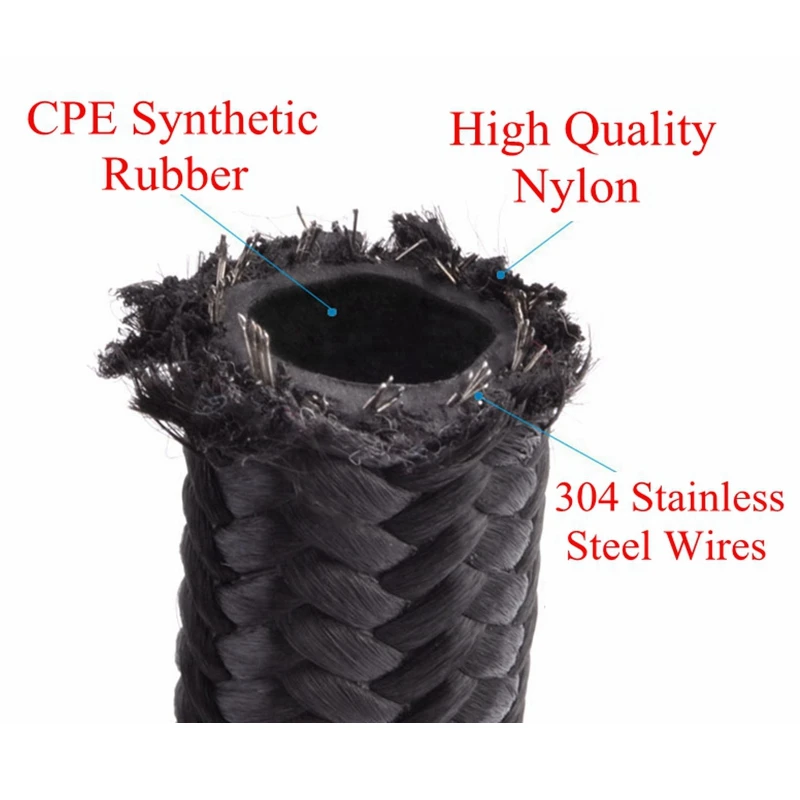 1M/3M/5M/6M AN4 AN6 AN8 AN10 연료 호스 오일 가스 쿨러 호스 라인 파이프 튜브 나일론 스테인레스 스틸 CPE 고무 내부 땋기