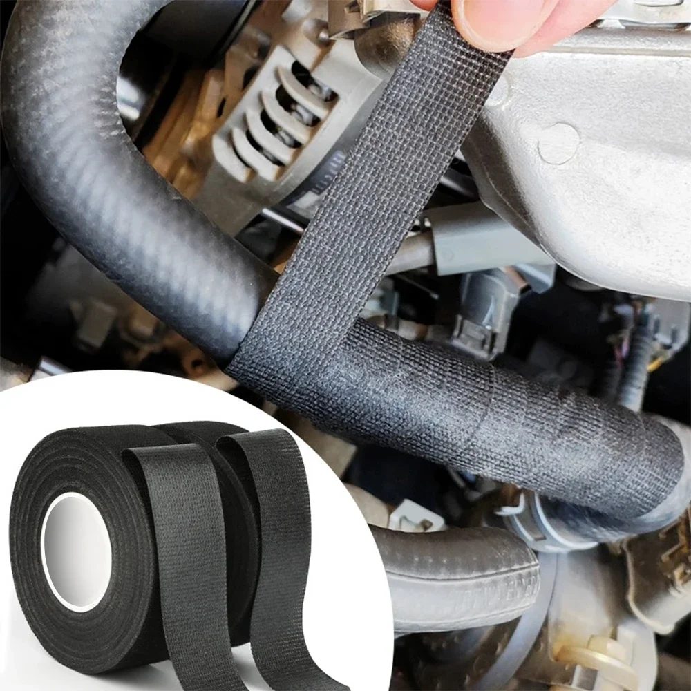 전기 테이프 내열성 와이어 하네스 번들 절연 자동 배선 패브릭 천 랩 검정색 방수 케이블 접착 테이프