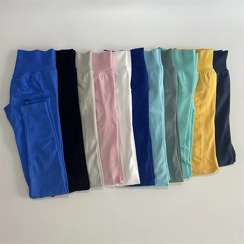 노로고 레깅스 여성 로우 리브드 밴드 스크런치 엉덩이 심리스 요가 팬츠 짐 레깅스 피트니스 땀 흡수 스트레치 운동 타이즈