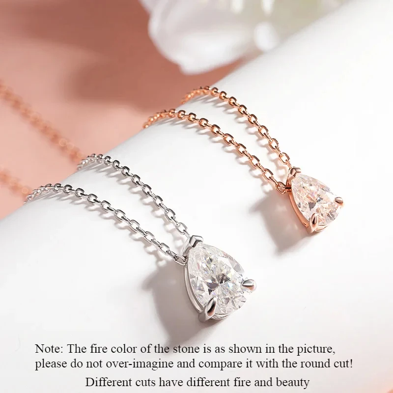 Smyoue 인증 1CT 2CT 배 컷 D VVS1 Moissanite 목걸이 여성용 18k 골드 도금 보석 100% 스털링 실버 925 펜던트