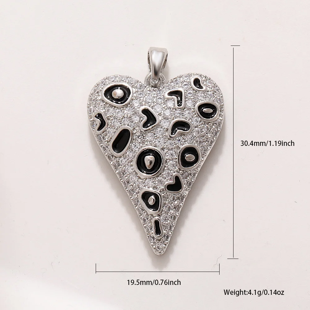 BenS 레오파드 패턴 하트 펜던트, 에나멜 드리핑 오일 참, DIY 수제 목걸이 쥬얼리 액세서리 도매, P17