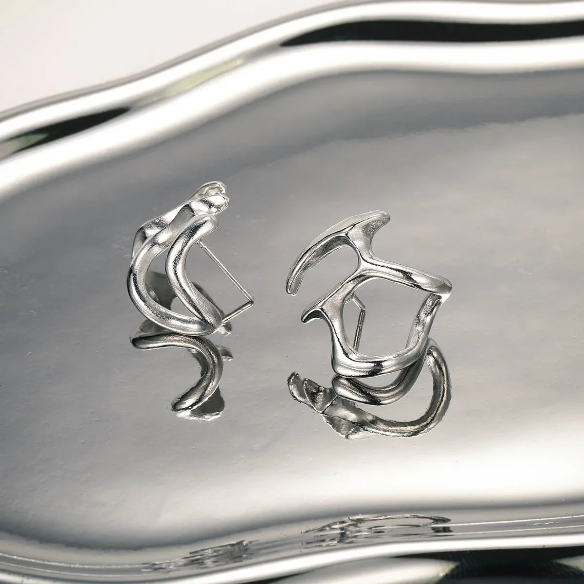 펑크 불규칙 액체 귀걸이, 힙합 개성 있는 금속 귀걸이 클립, 소녀 파티 쥬얼리 선물, Y2K 액세서리