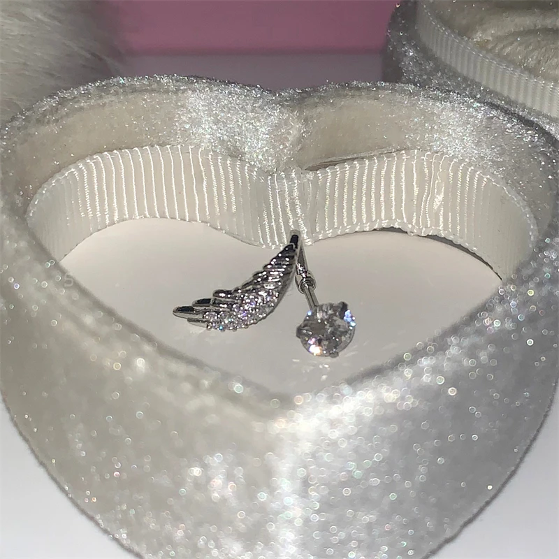 1pcs 실버 컬러 윙 316L 스테인레스 스틸 귀 뼈 손톱 여성을위한 새로운 패션 라인 석 귀걸이 액세서리 귀에 가득