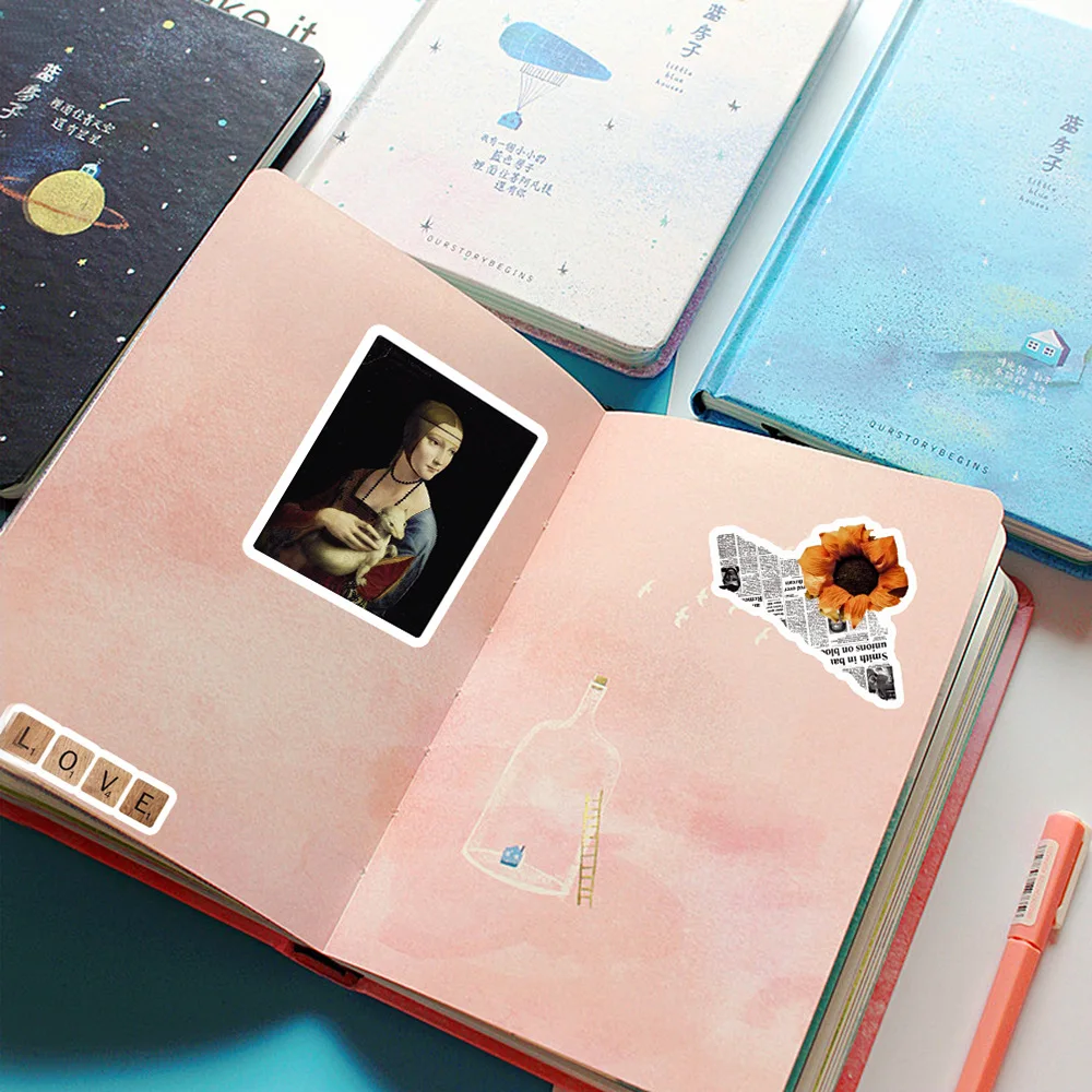 빈티지 페인팅 PVC 스티커, 미적 어린이 장식 스크랩북, 한국 문구류, 어린이 학교 용품, 10 개, 30 개, 50 개