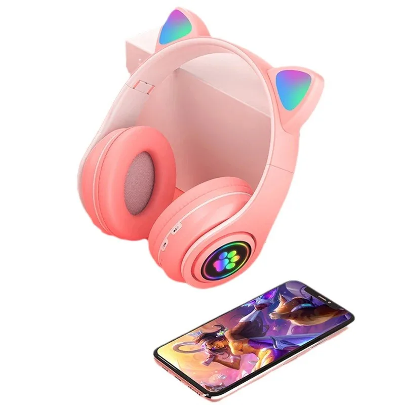 B39M 고양이 귀 머리 장착형 블루투스 이어폰 컬러 접이식 높은 사운드 소음 감소 레저 스포츠 수면 보조 이어폰