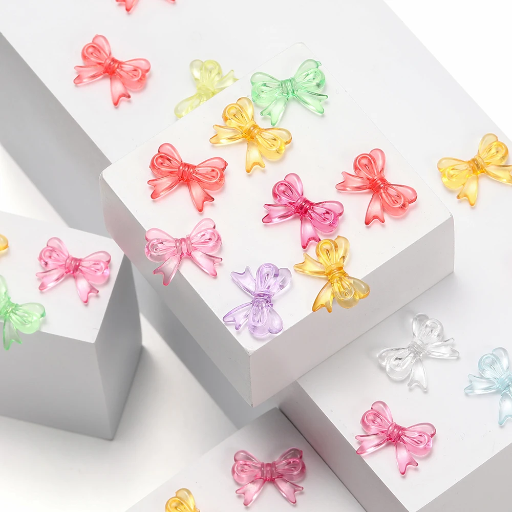 30 개/몫 14x18mm Bowknot 투명 활 스페이서 비즈 귀걸이 목걸이에 대한 매력 펜던트 만들기 보석 액세서리 만들기