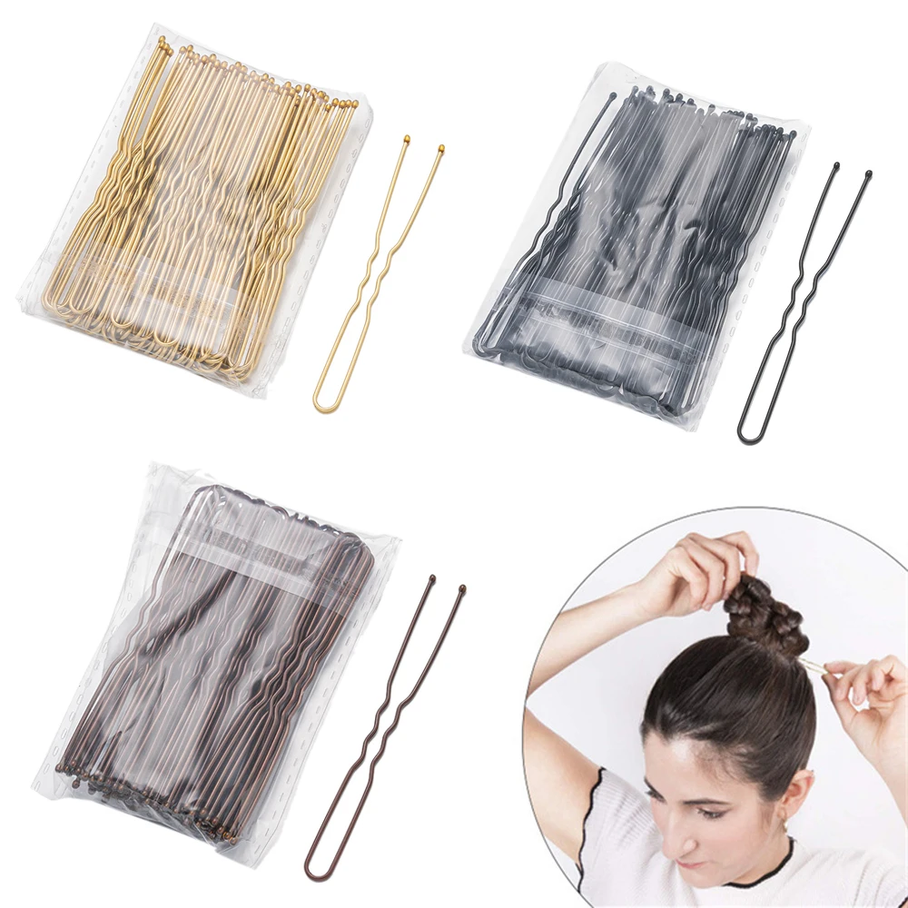 50pcs 50/60/70mm 머리 핀 및 클립 헤드 피스 여자를위한 U 모양 여자 헤어핀 액세서리 신부 웨딩 헤드 쥬얼리 장식