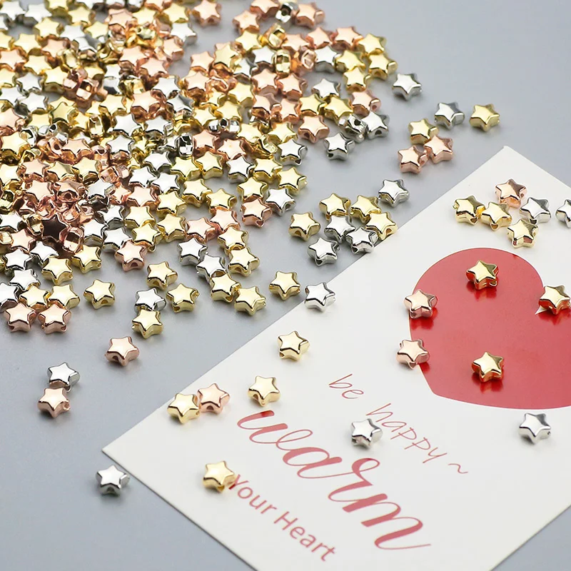 6mm 100~400pcs 별 모양 CCB 페르시 골드 실버 도금 루즈 비즈 쥬얼리 만들기 DIY 목걸이 팔찌 액세서리