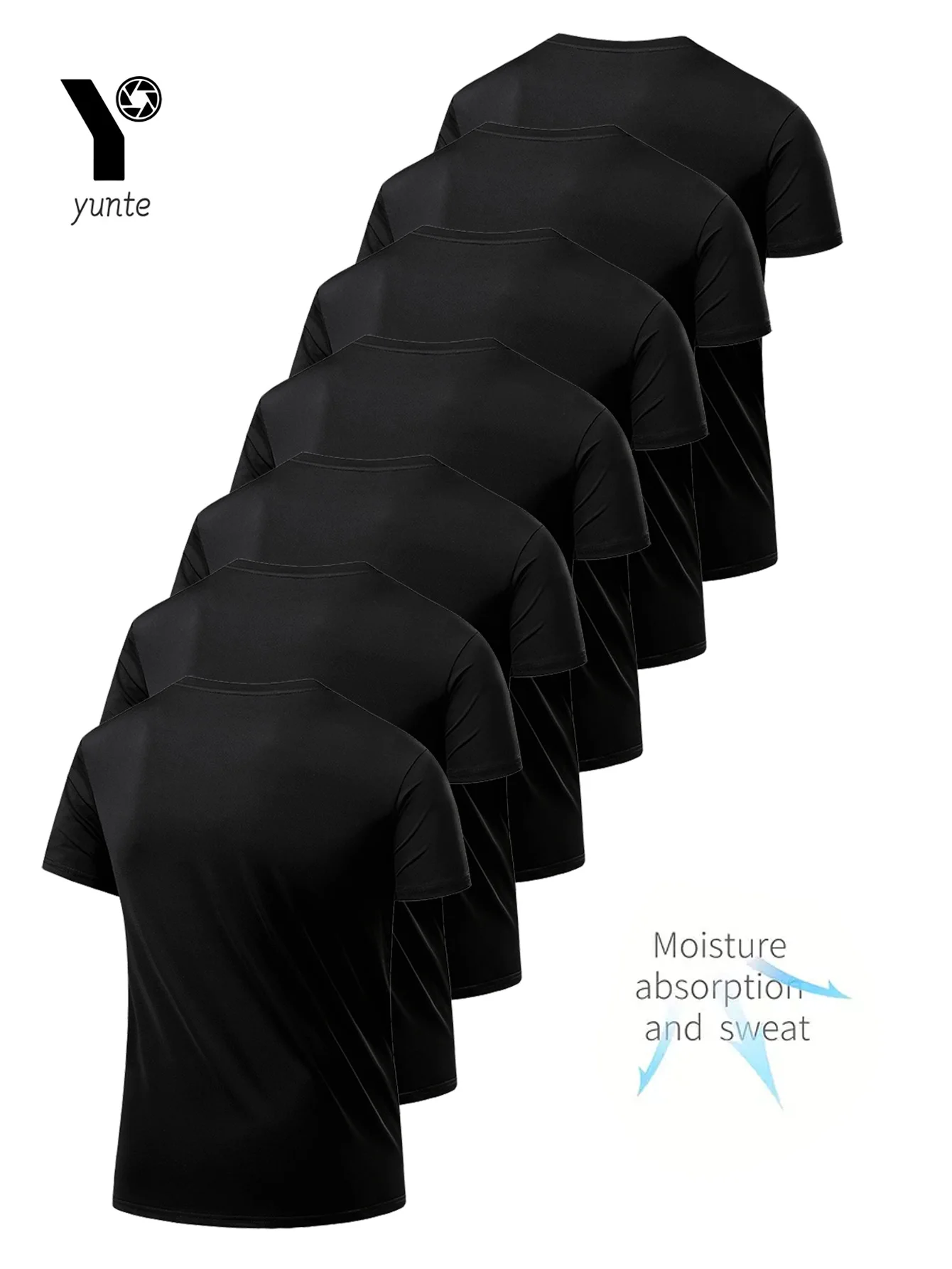라운드 넥 티셔츠 7피스 블랙 초경량 남성용 속건성 통기성 땀 흡수 셔츠 피트니스 체육관 및 Ru에 적합