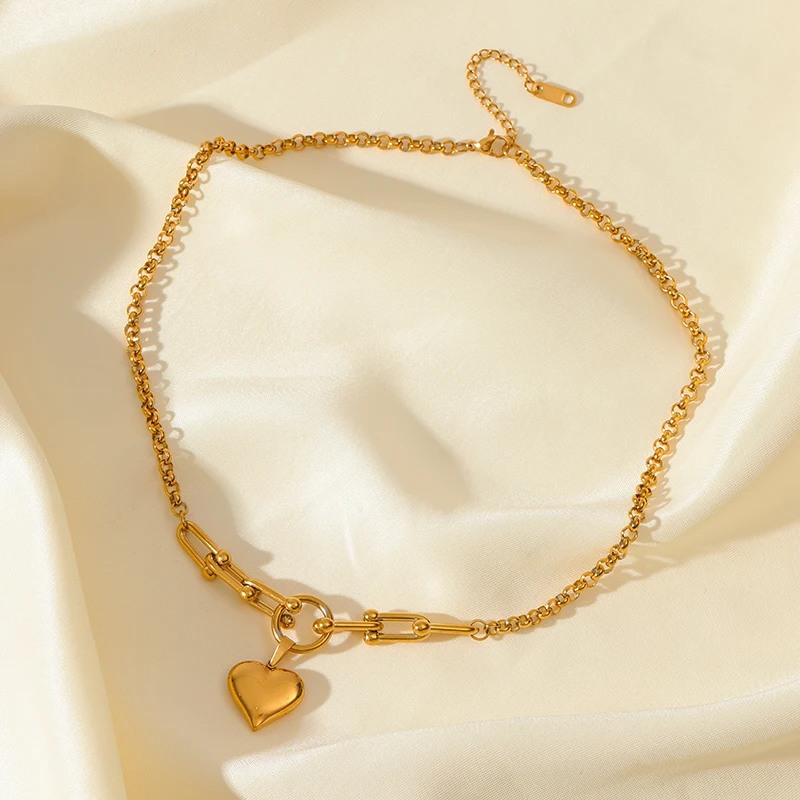 여성을위한 EILIECK 316L 스테인레스 스틸 하트 러브 펜던트 목걸이 패션 18K 골드 도금 목 체인 방수 보석 선물