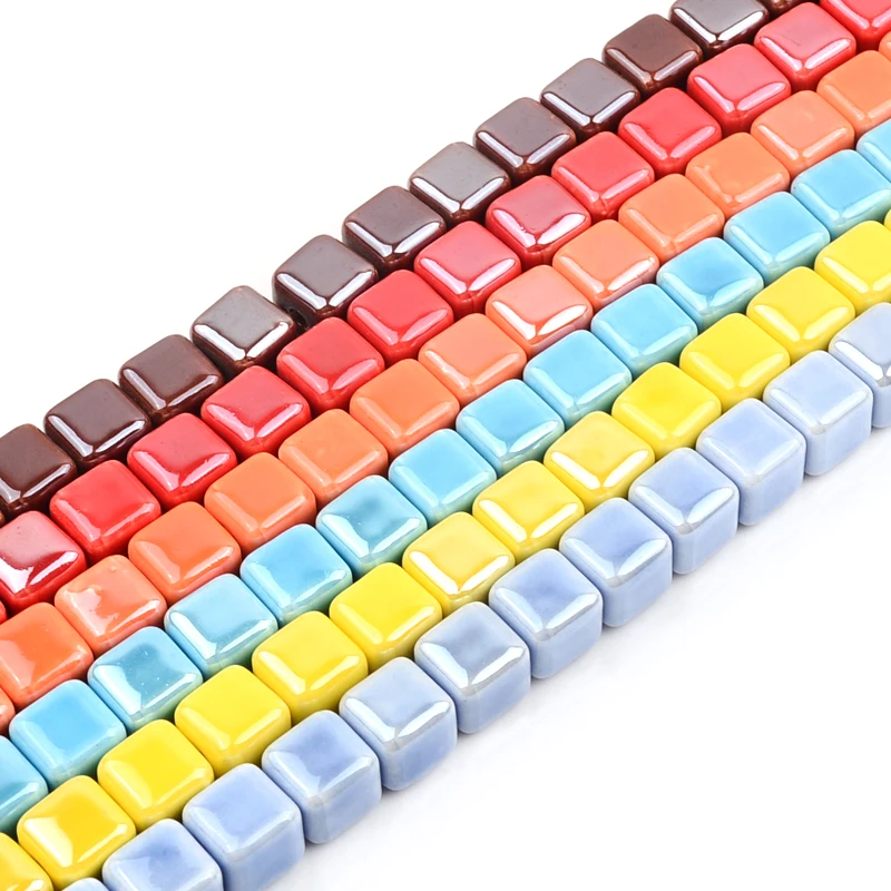 패션 색상 6mm/8mm/10mm 스퀘어 비즈 세라믹 비즈 DIY 2.0mm 구멍 비즈 보석 만들기위한 수제 도자기 비즈