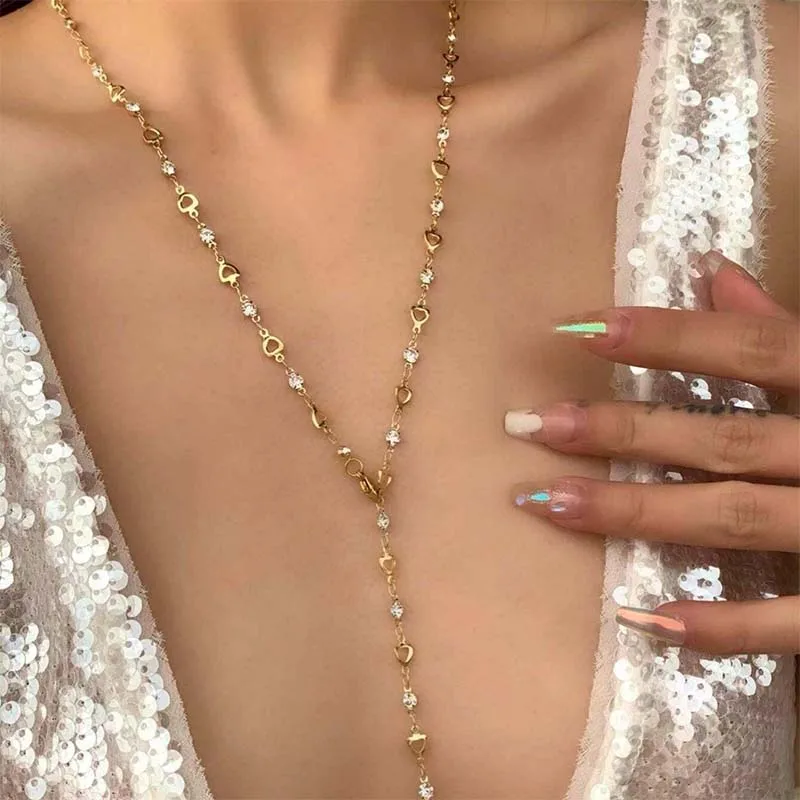 여성을위한 새로운 럭셔리 화려한 크리스탈 지르콘 목걸이 반짝 이는 라인 석 긴 술 초커 보헤미안 성명 쥬얼리 선물