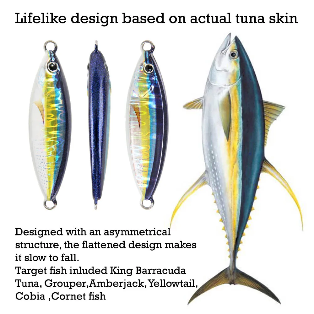 FSTK 새로운 글로우 낚시 루어 캐스팅 Tuna15g30g40g60g 느린 피치 지그 Sea Bass Salterwater 해안 인공 미끼 (보조 후크 포함)