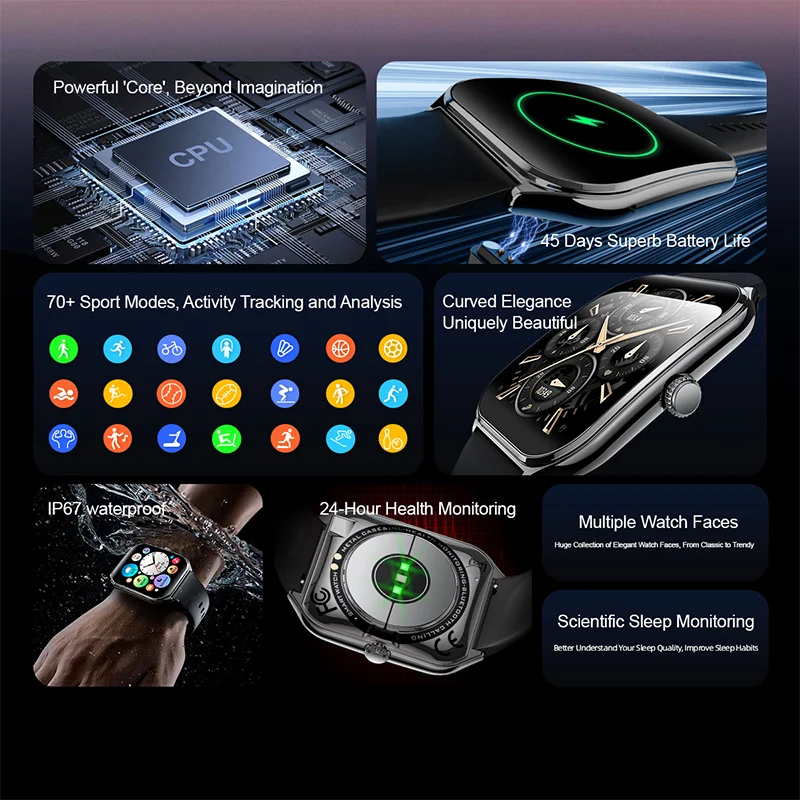 새로운 울트라 씬 스마트 워치 남성용 1.96