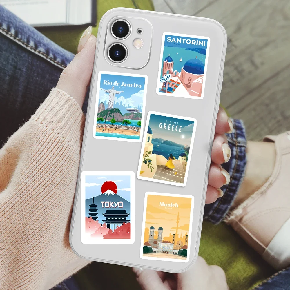 세계 유명 도시 스티커 건축 여행 풍경 DIY 장난감 선물 낙서 데칼 전화 수하물 노트북 스크랩북 방수